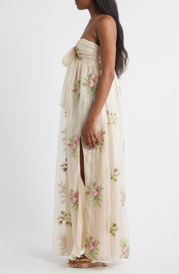 Fiona Floral Embroidery Strapless Dress Lulus