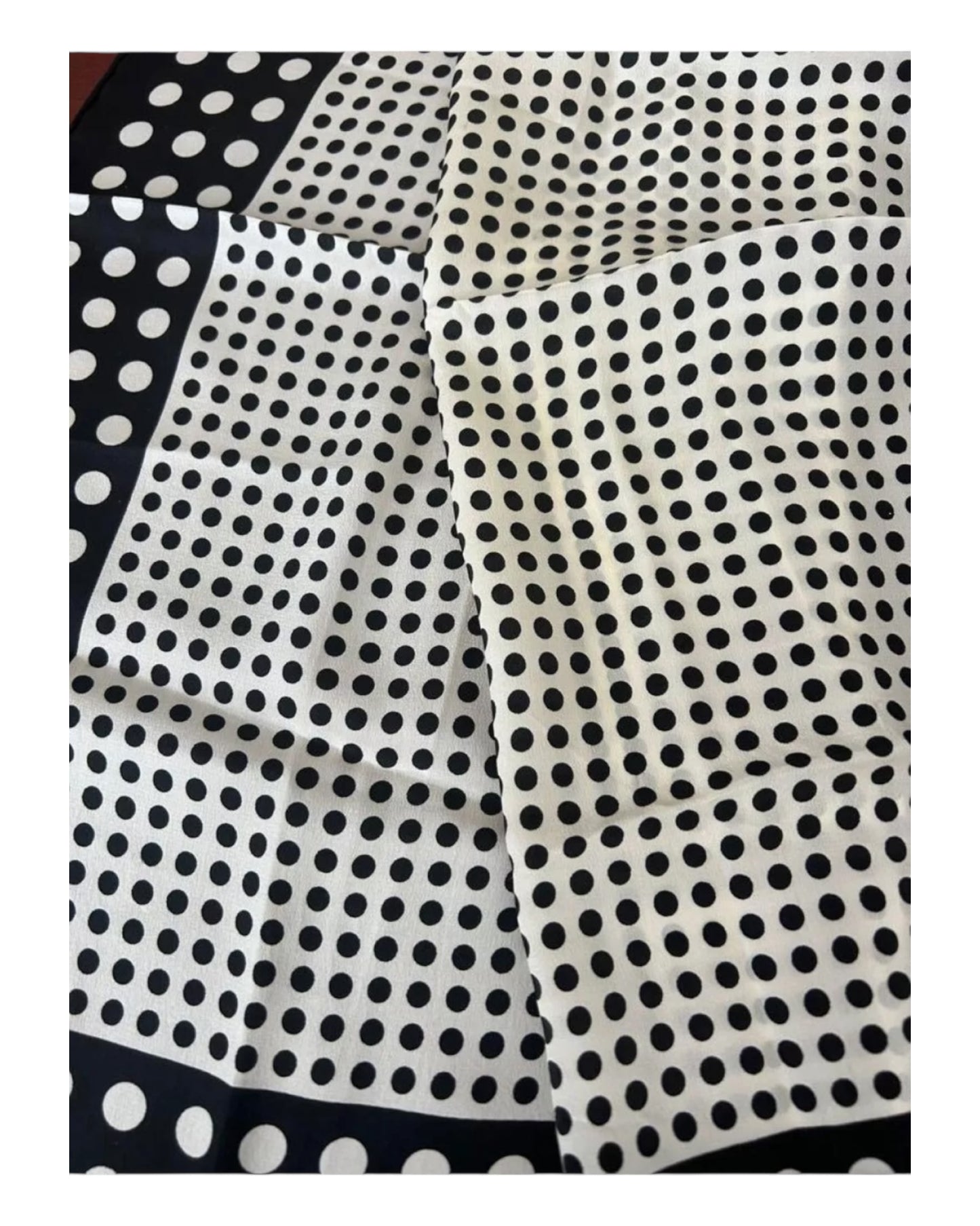 Vintage Yves Saint Laurent Silk Scarf – 26” Black & White Polka Dot Square