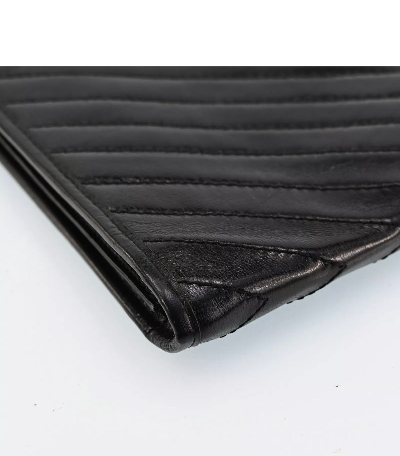 Yves Saint Laurent YSL Black Chevron Leather Clutch Bag