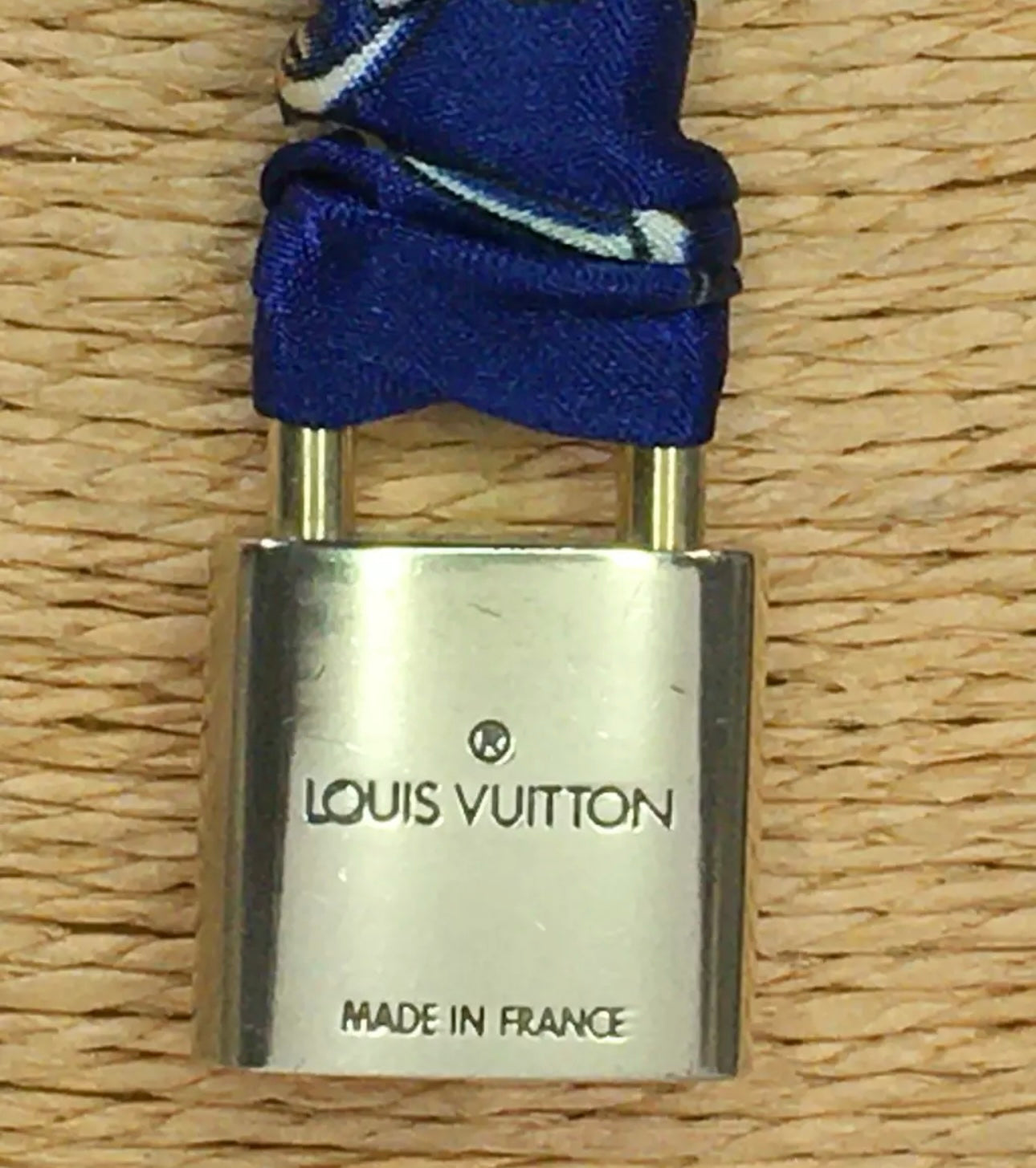 Louis Vuitton Vintage Brass Padlock Pendant on Silk Ribbon Necklace