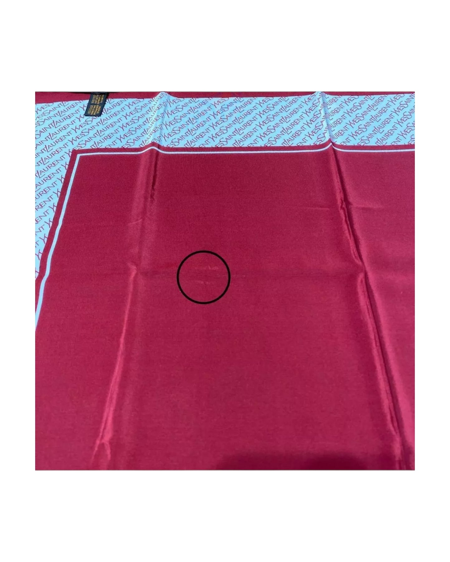 Vintage Yves Saint Laurent Logo Silk Scarf – Deep Red Monogram Border – 26” Square