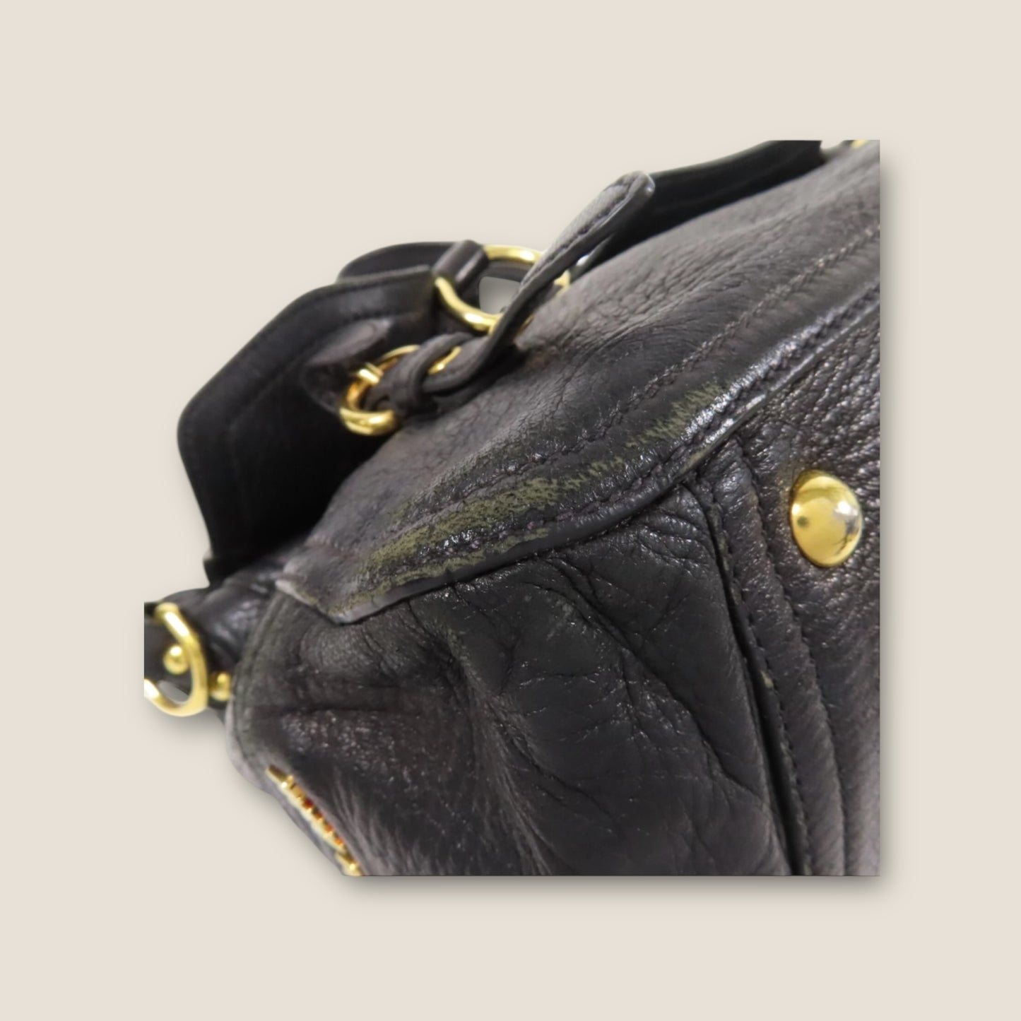 Miu Miu Black Calfskin Leather 2-Way Shoulder Bag with Gold Hardware