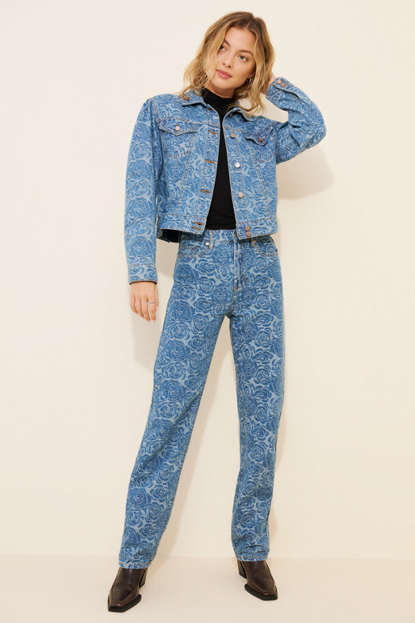 HABITUAL Jacquard Rose Denim Jacket