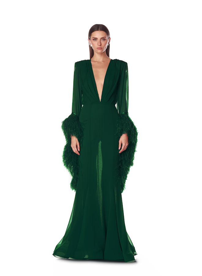 Geisha V-Neck Green Gown