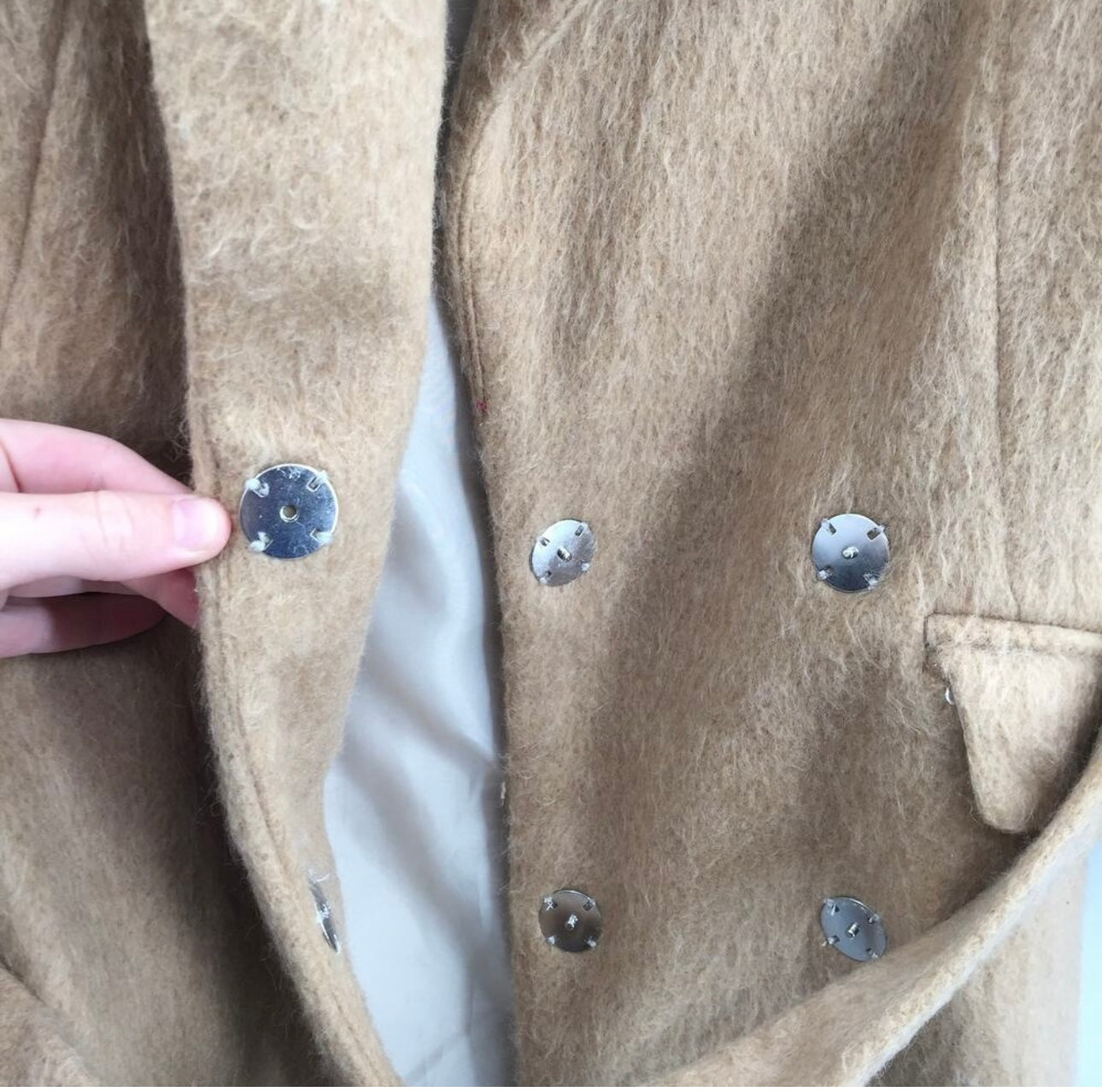 Topshop Belted Waist Snap Front Wool Coat Long Sleeve Camel Brown Size us 8