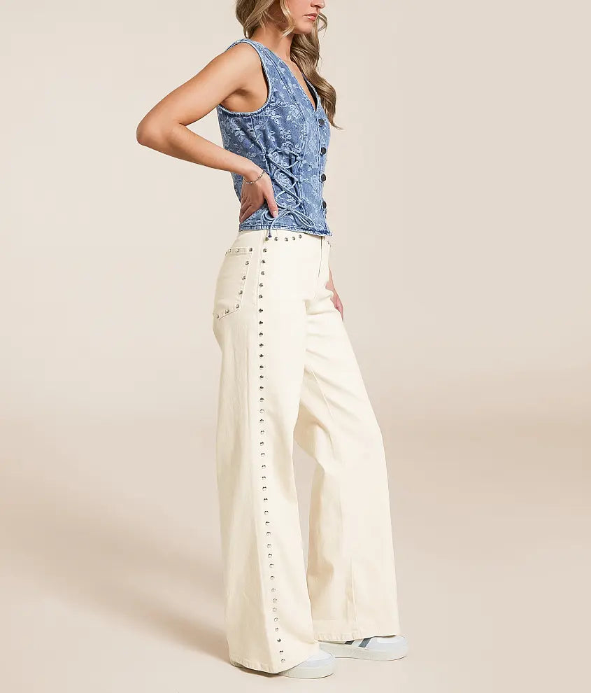 Gemma Wide Leg Studded Stretch Jean - Habitual