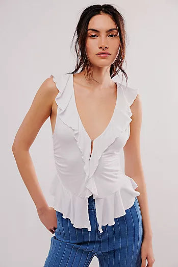 Ruffle Me Away Tank in Ivory - Free People
