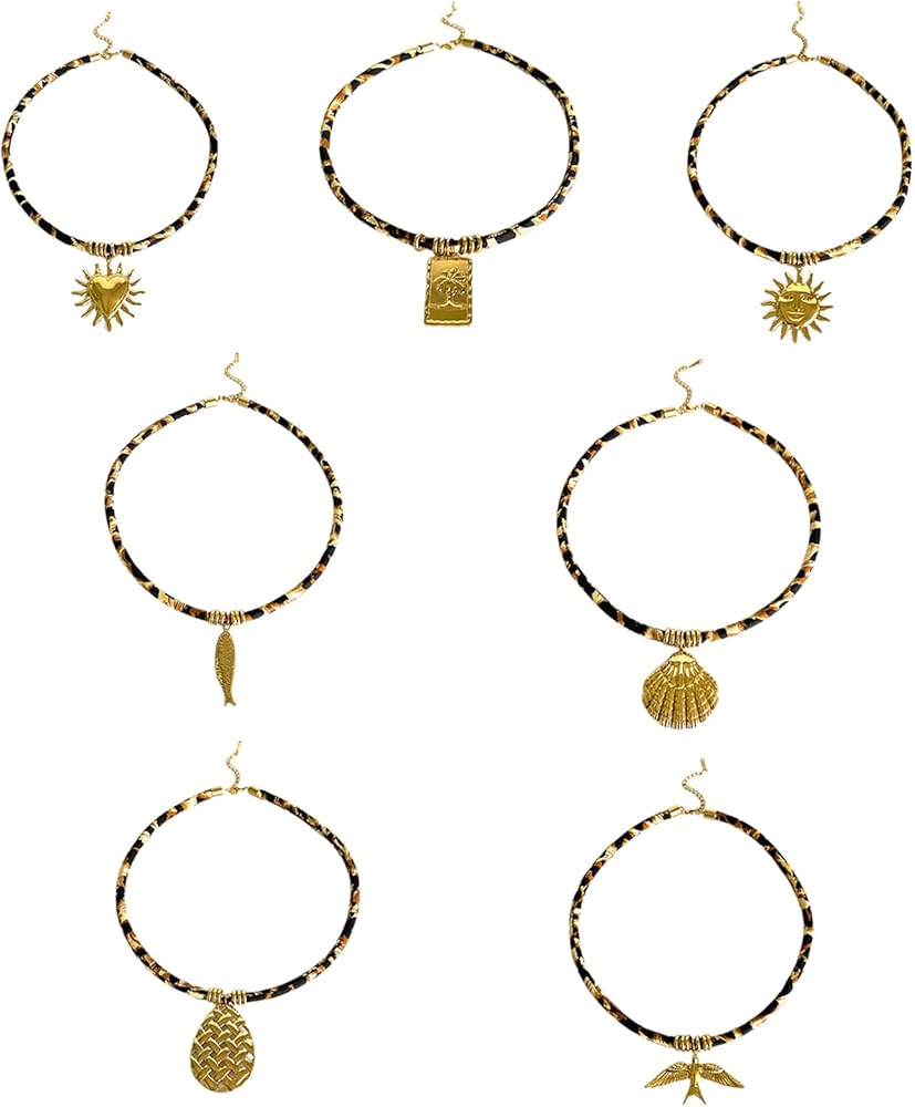 Tropical Gold Pendant Leopard-Print Cord Necklaces