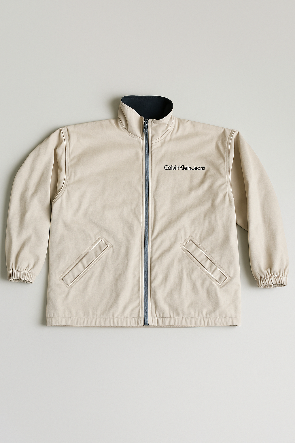 Vintage Calvin Klein Jeans Zip-Up Jacket – Khaki, Embroidered Logo (Size L)
