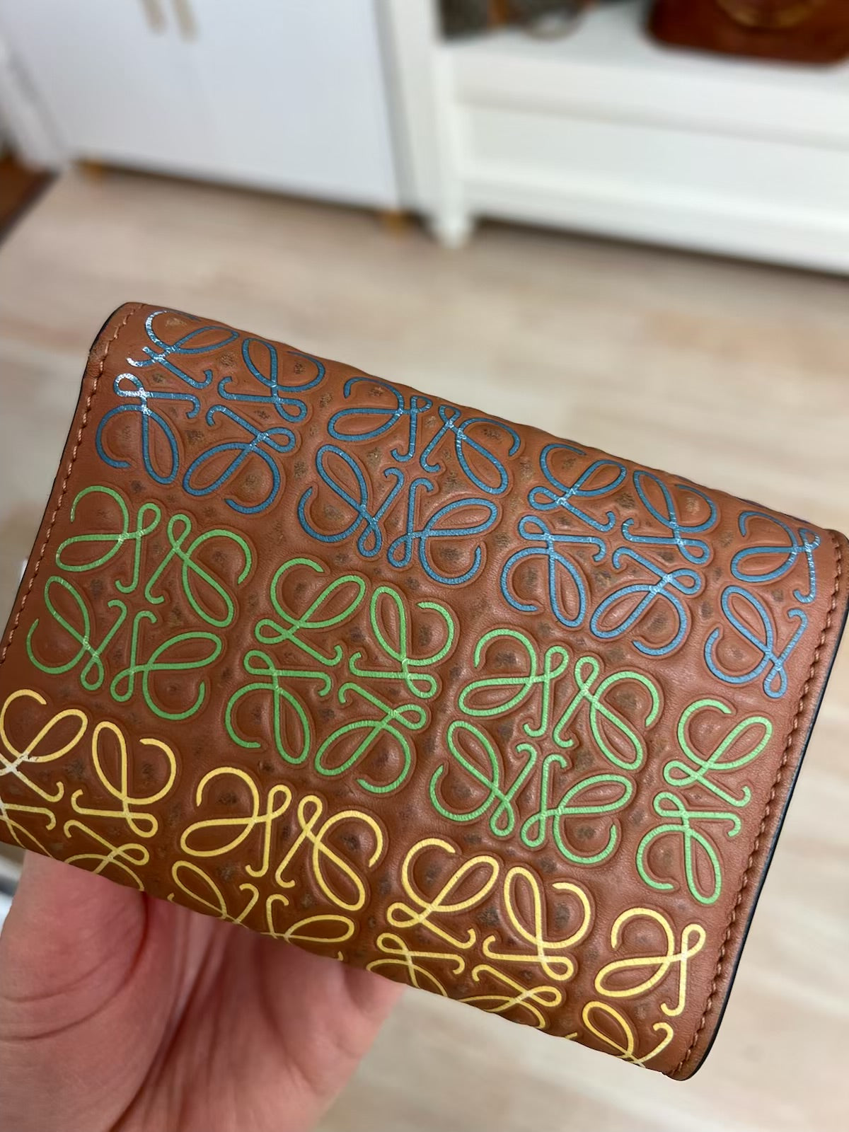 LOEWE - Anagram Trifold Wallet Brown Multicolor Leather