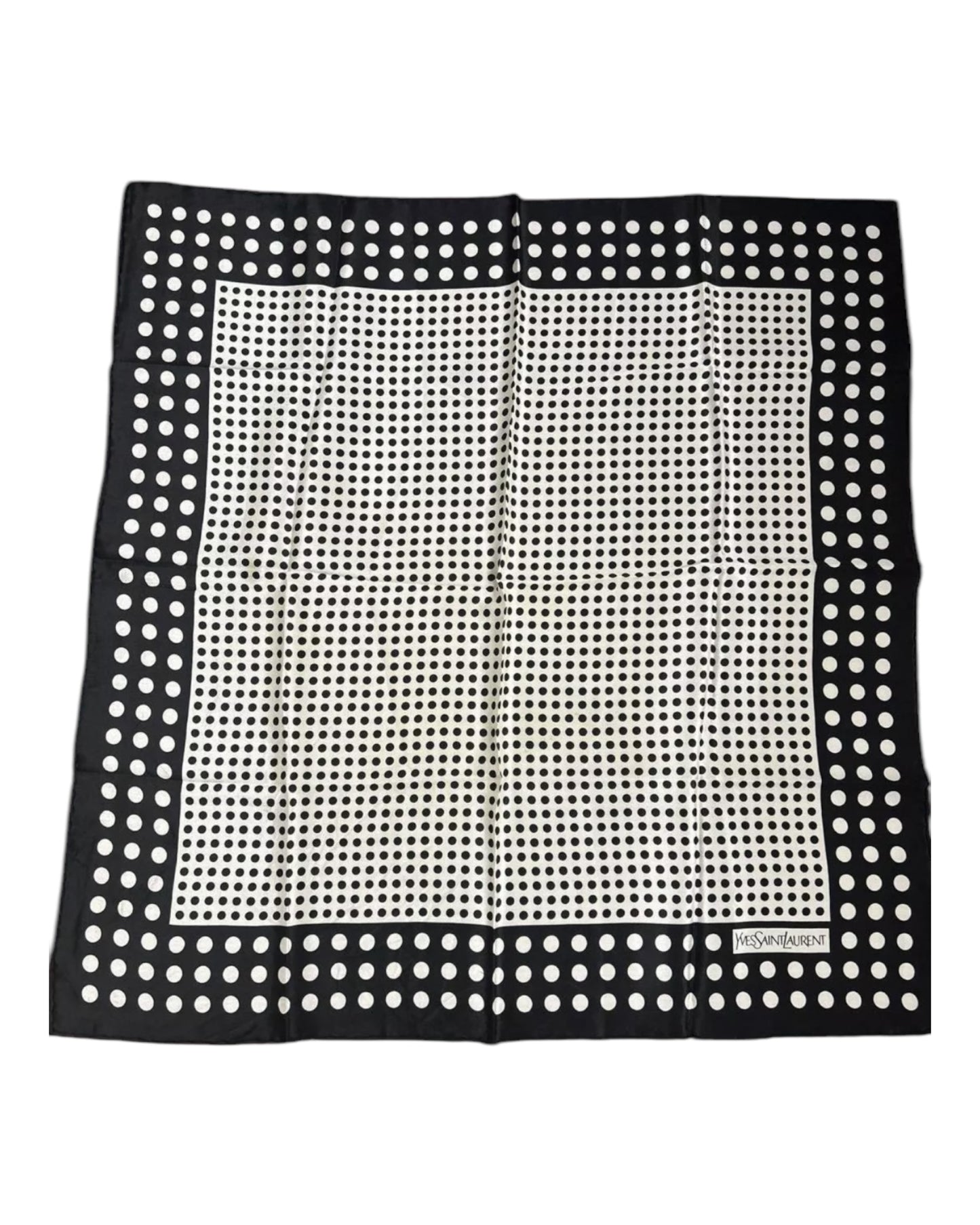Vintage Yves Saint Laurent Silk Scarf – 26” Black & White Polka Dot Square