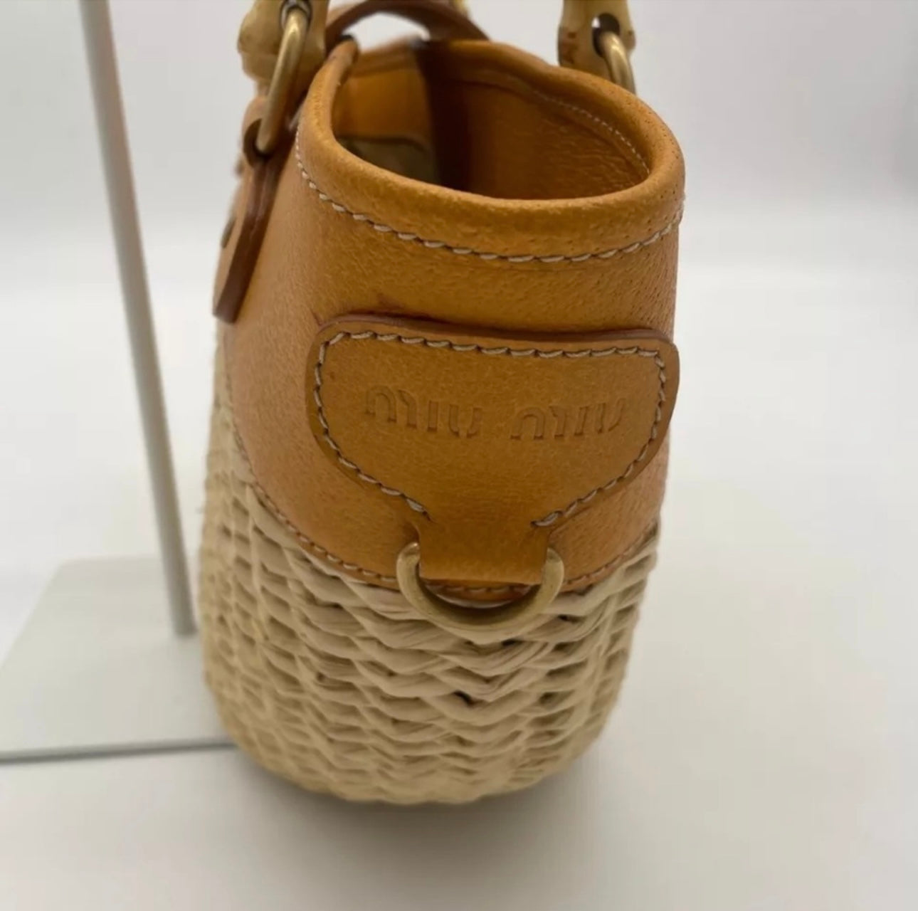 Vintage Miu Miu bamboo handle straw bag