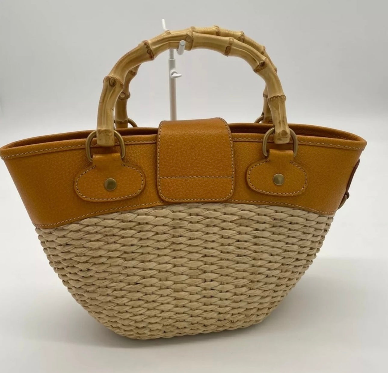 Vintage Miu Miu bamboo handle straw bag