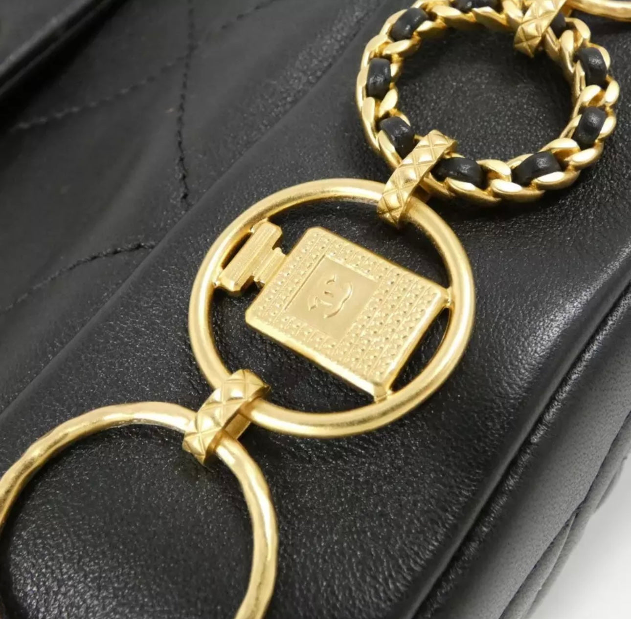 Chanel Small Charm Backpack Black Calfskin Aged Gold Hardware