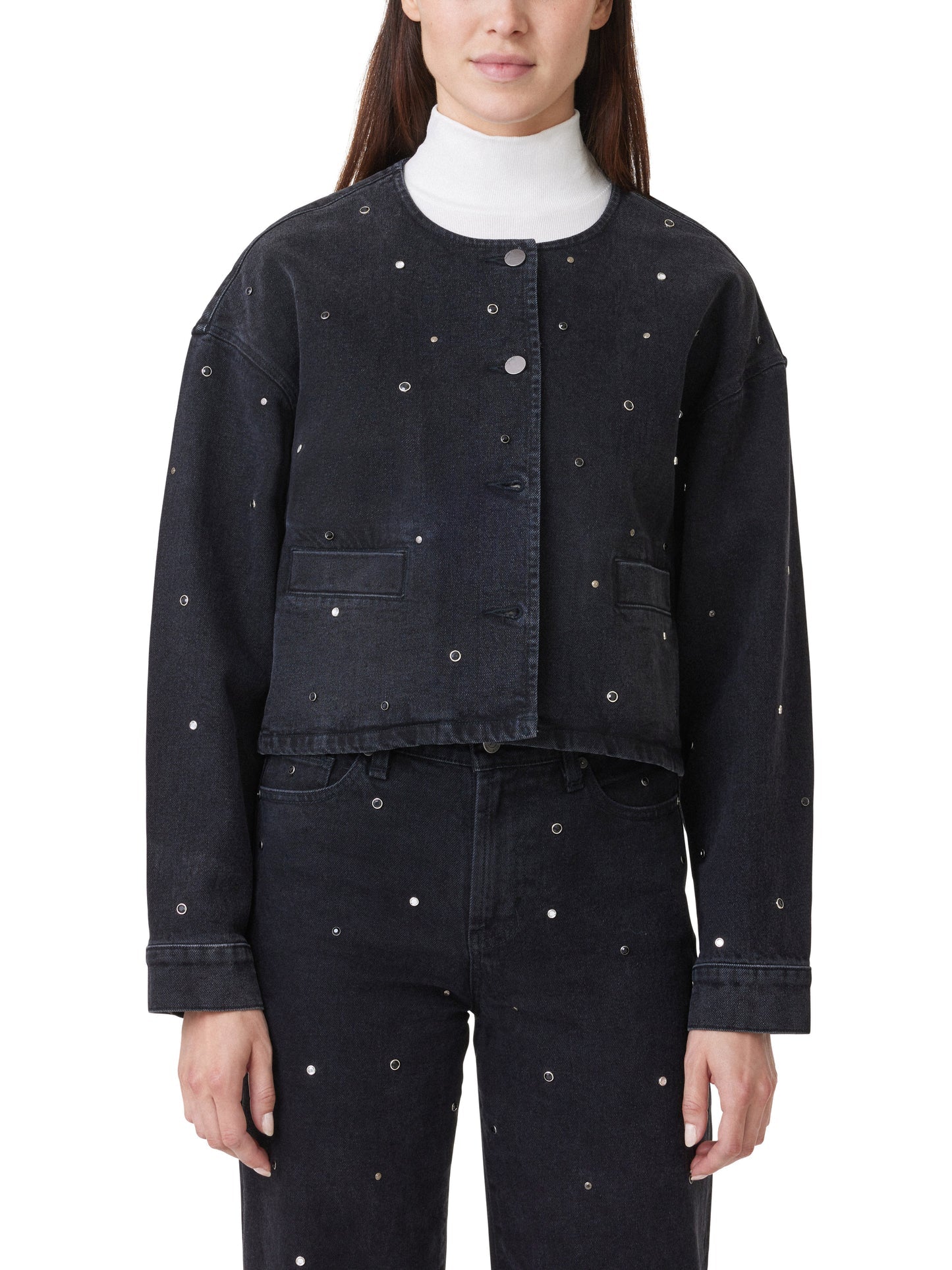 Collarless Crop Grommet Jacket