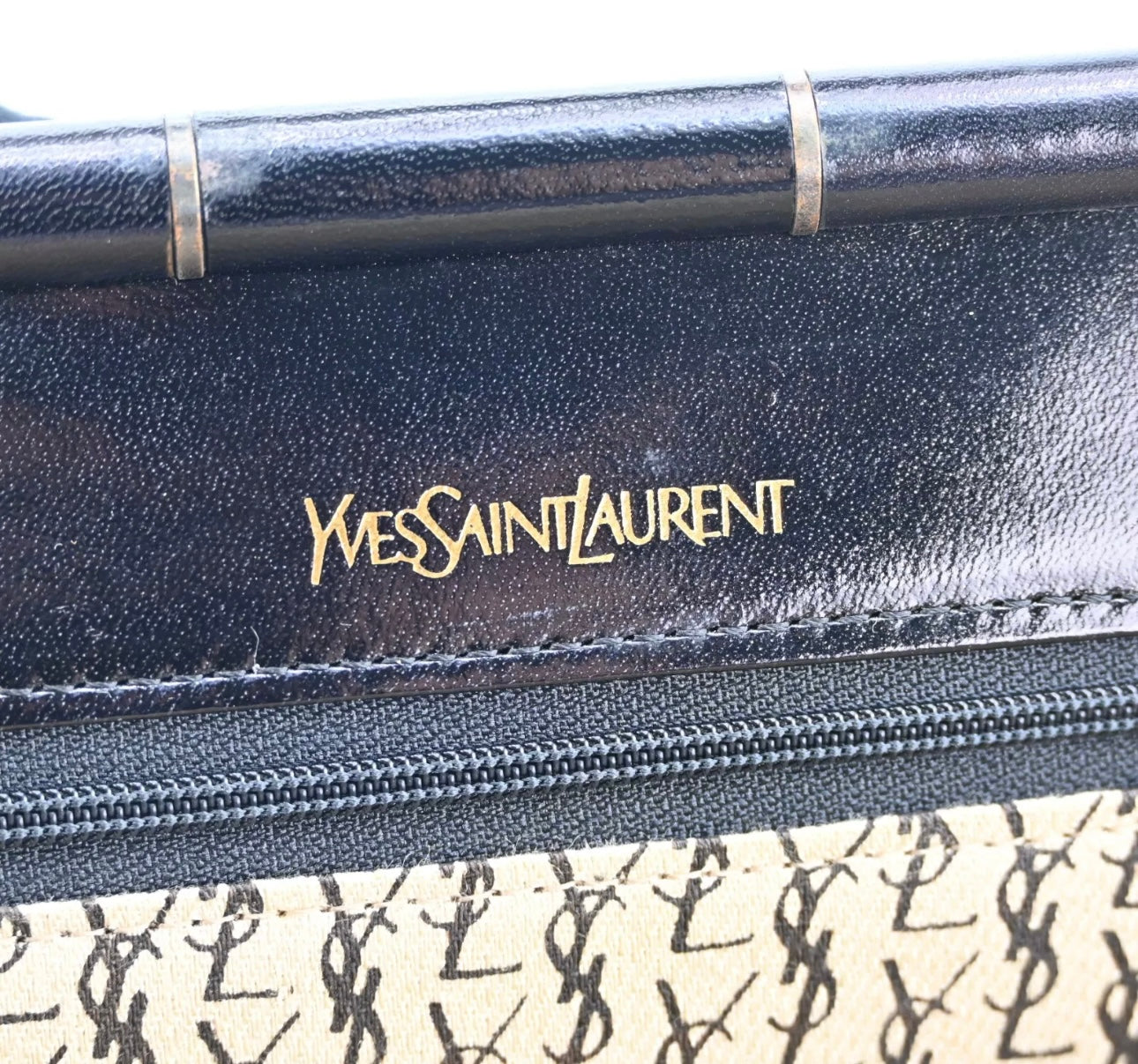 Yves Saint Laurent YSL Black Chevron Leather Clutch Bag