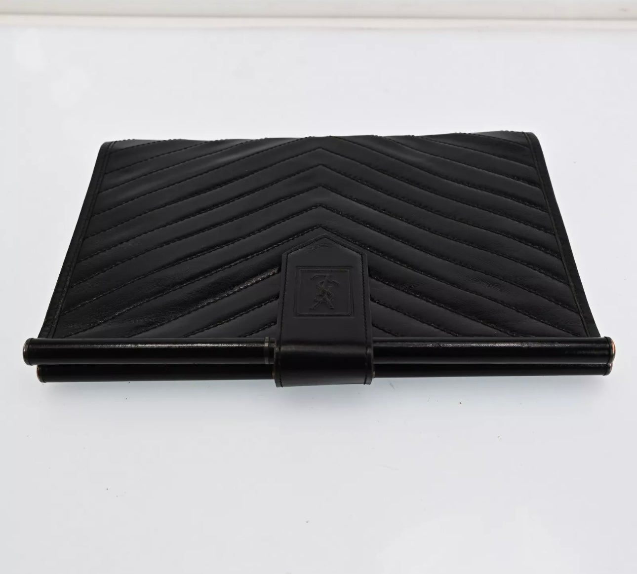 Yves Saint Laurent YSL Black Chevron Leather Clutch Bag