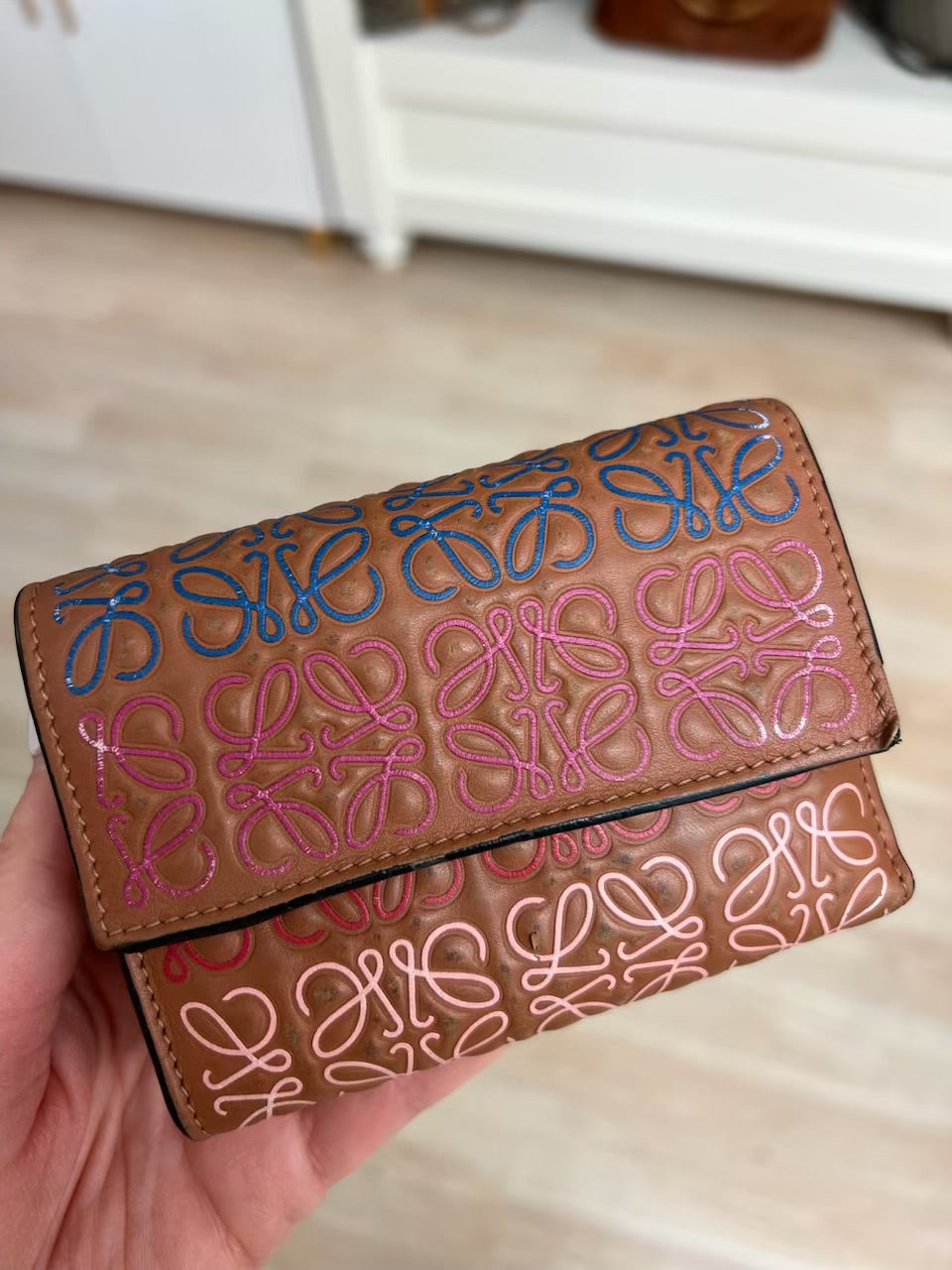 LOEWE - Anagram Trifold Wallet Brown Multicolor Leather
