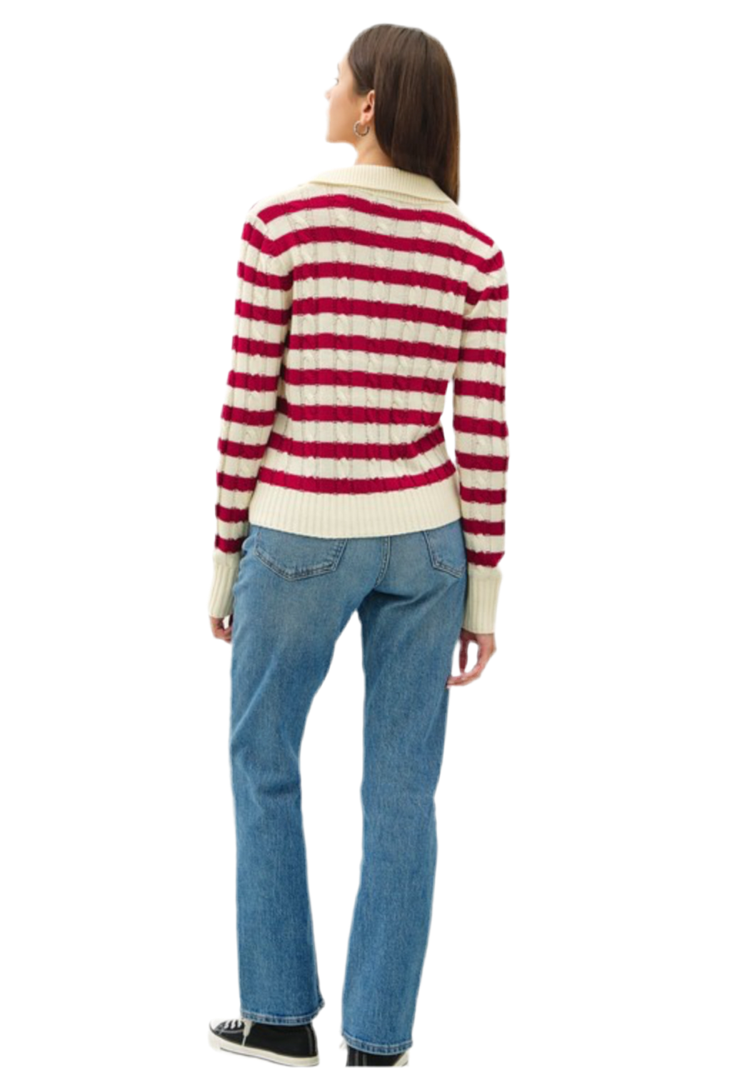 Be Cool Striped Cable Knit Collared Sweater