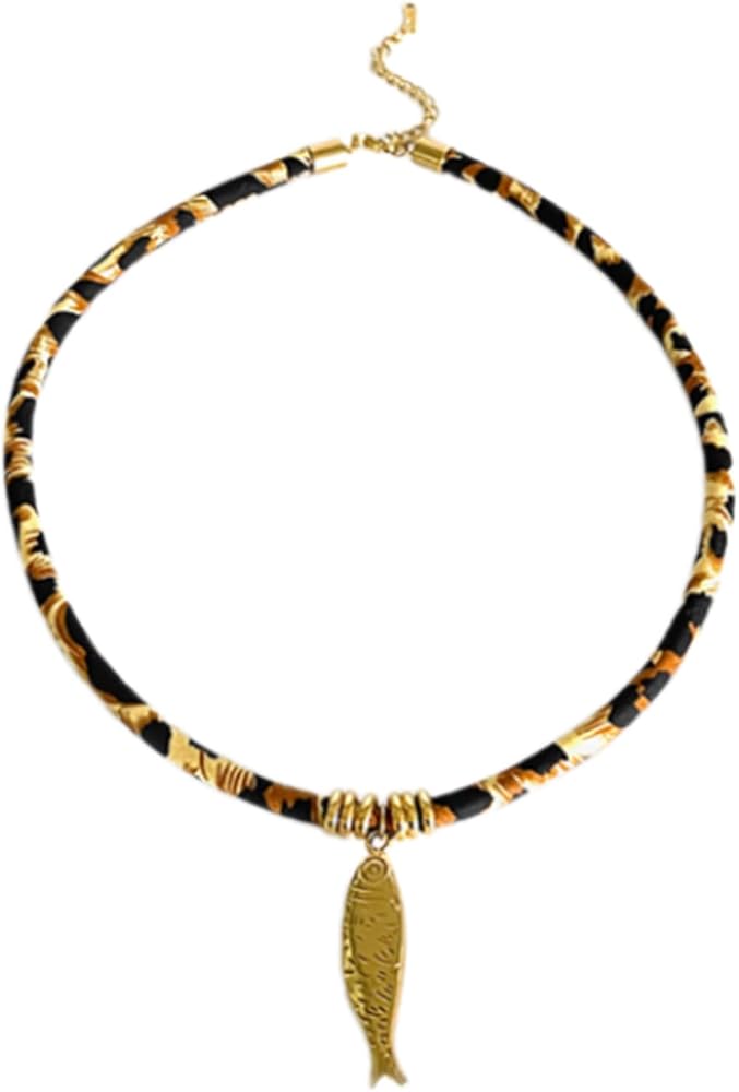 Tropical Gold Pendant Leopard-Print Cord Necklaces