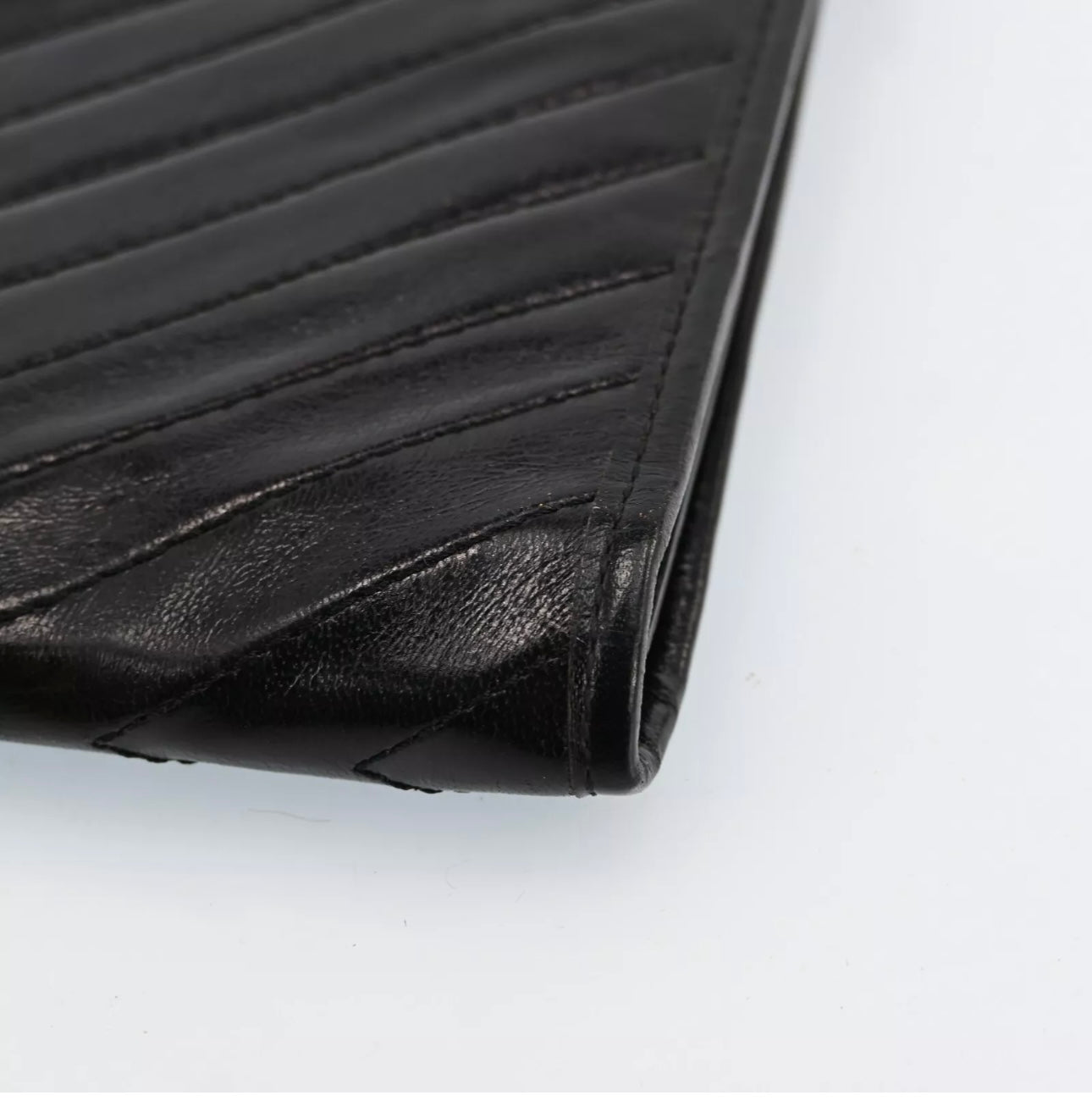 Yves Saint Laurent YSL Black Chevron Leather Clutch Bag