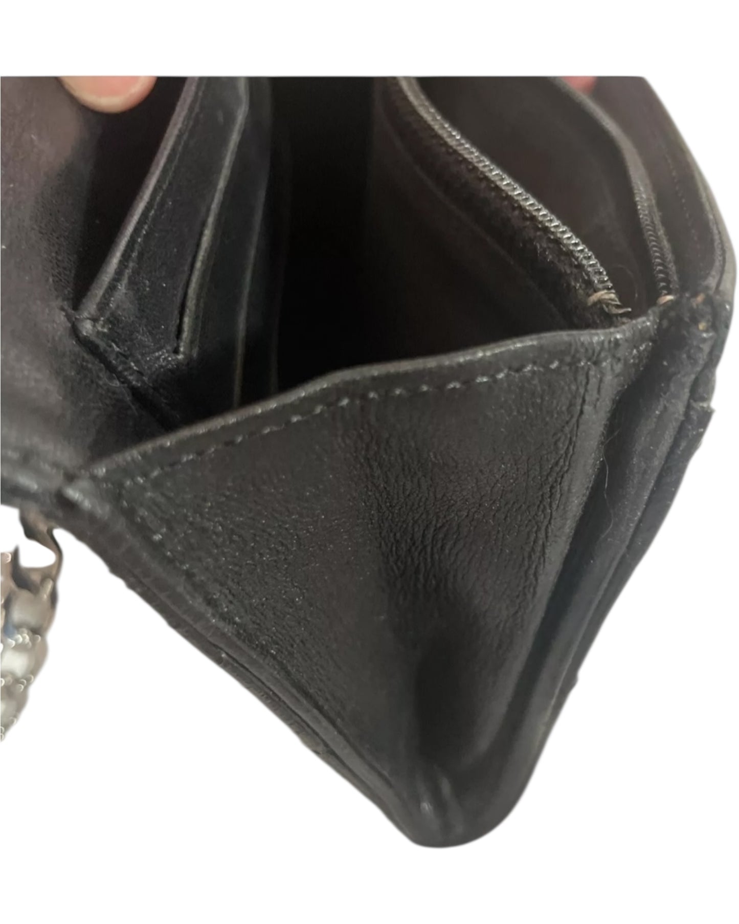 Authentic Chanel Quilted Leather Wallet on Chain – Black / Silver (Non-Chanel Chain)