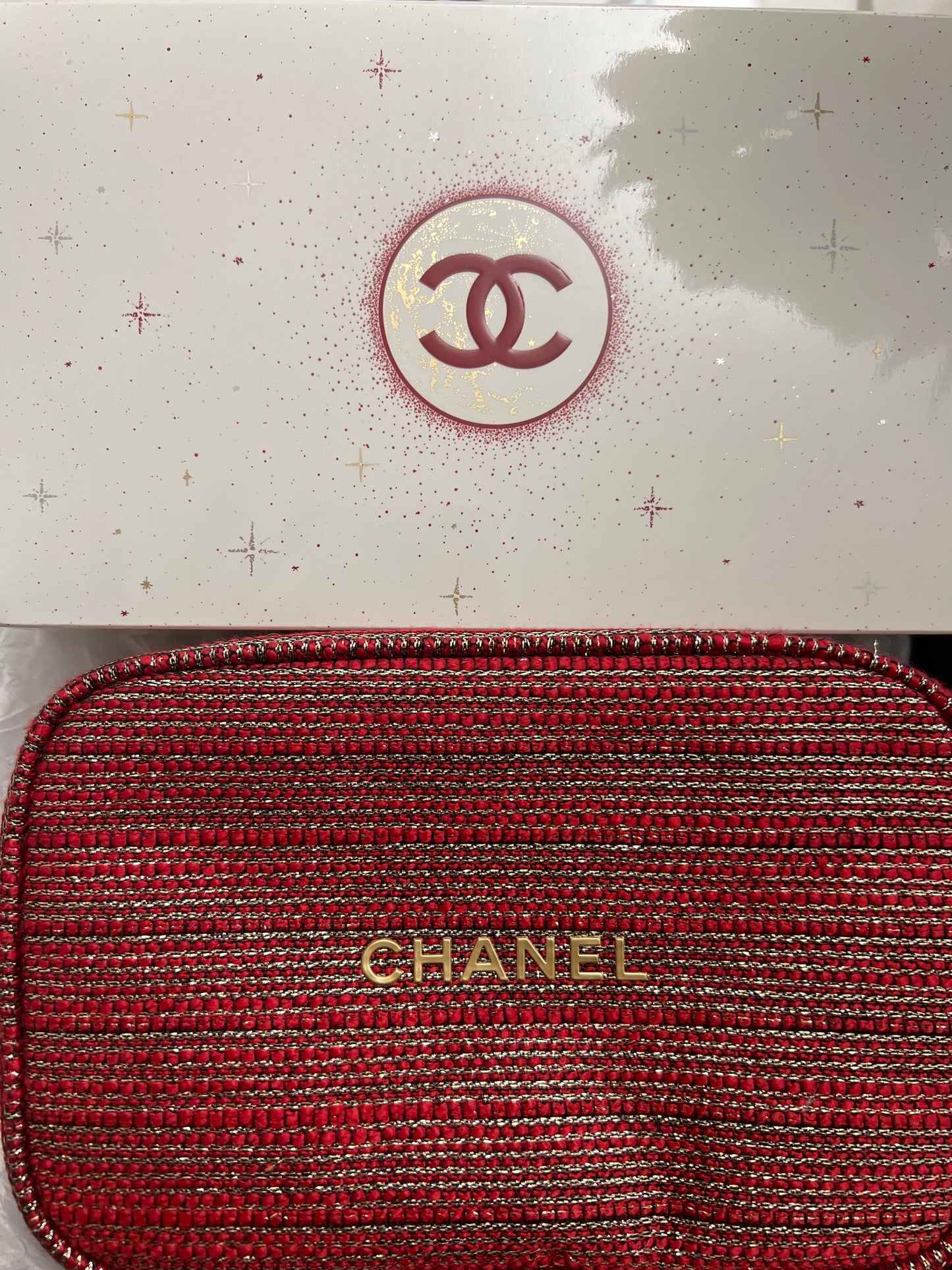 CHANEL Red Cosmetic Bag