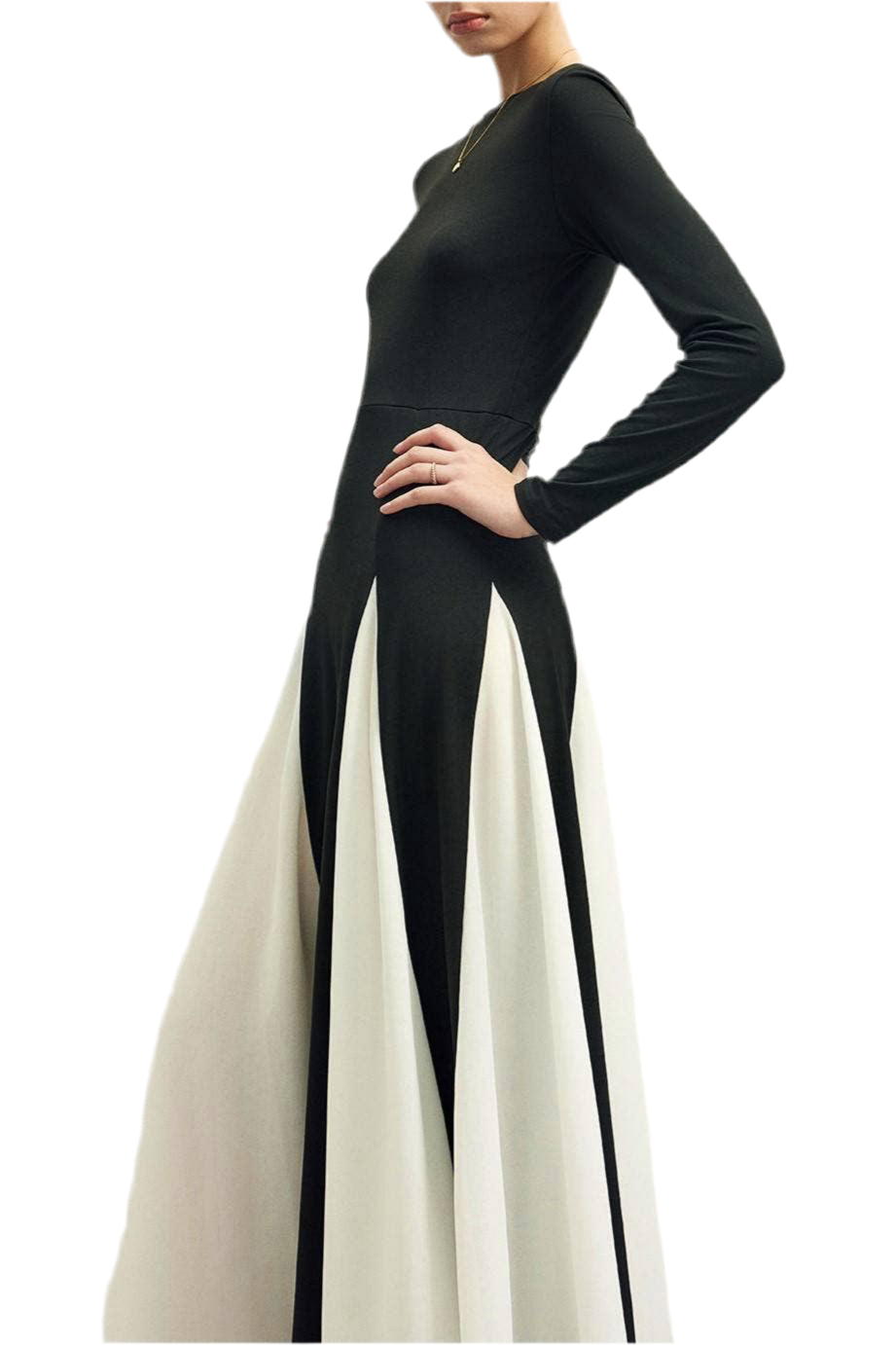Rosa Clothing - Demure Color Block Flowy Long Sleeve Dress