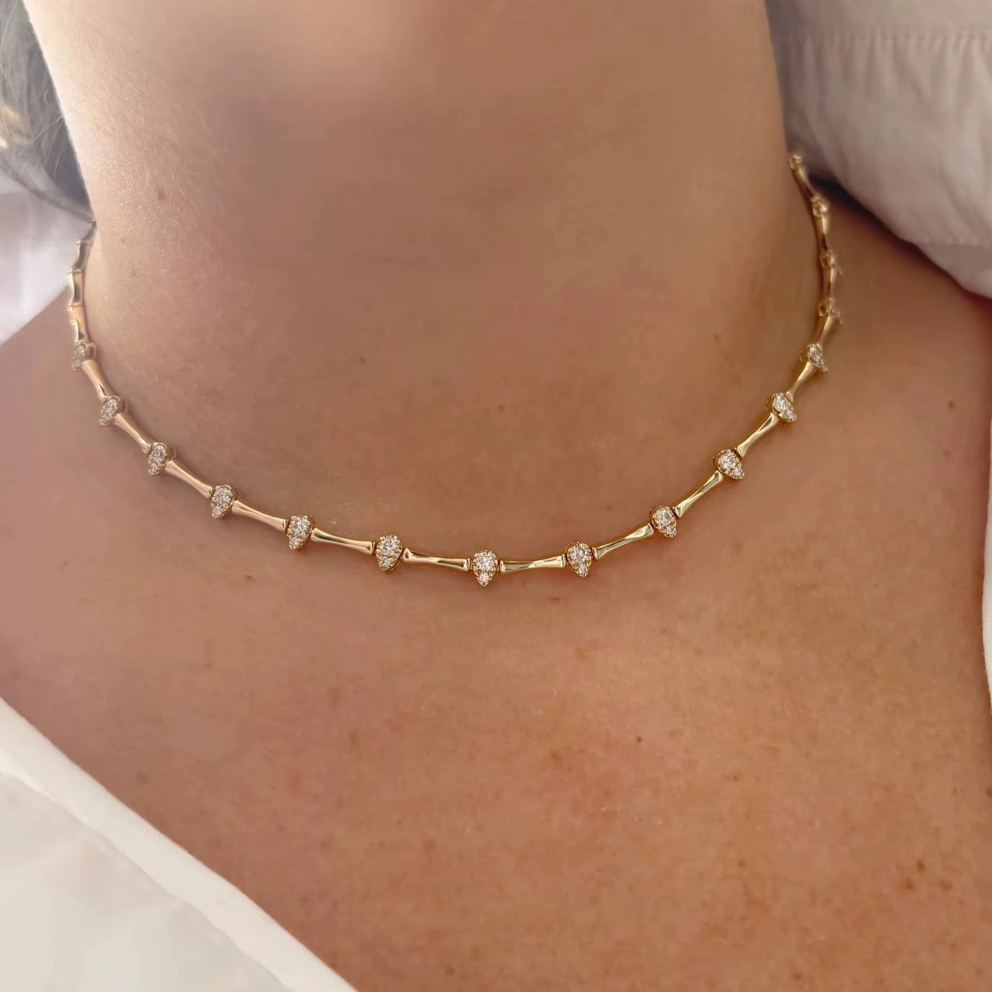 Geometric Teardrop Bar Bracelet/Necklace – Gold Plated with CZ Accents