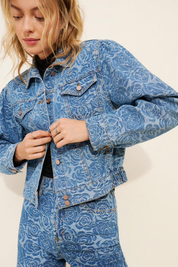 HABITUAL Jacquard Rose Denim Jacket