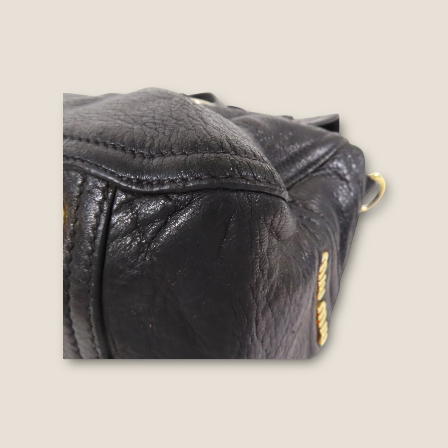 Miu Miu Black Calfskin Leather 2-Way Shoulder Bag with Gold Hardware