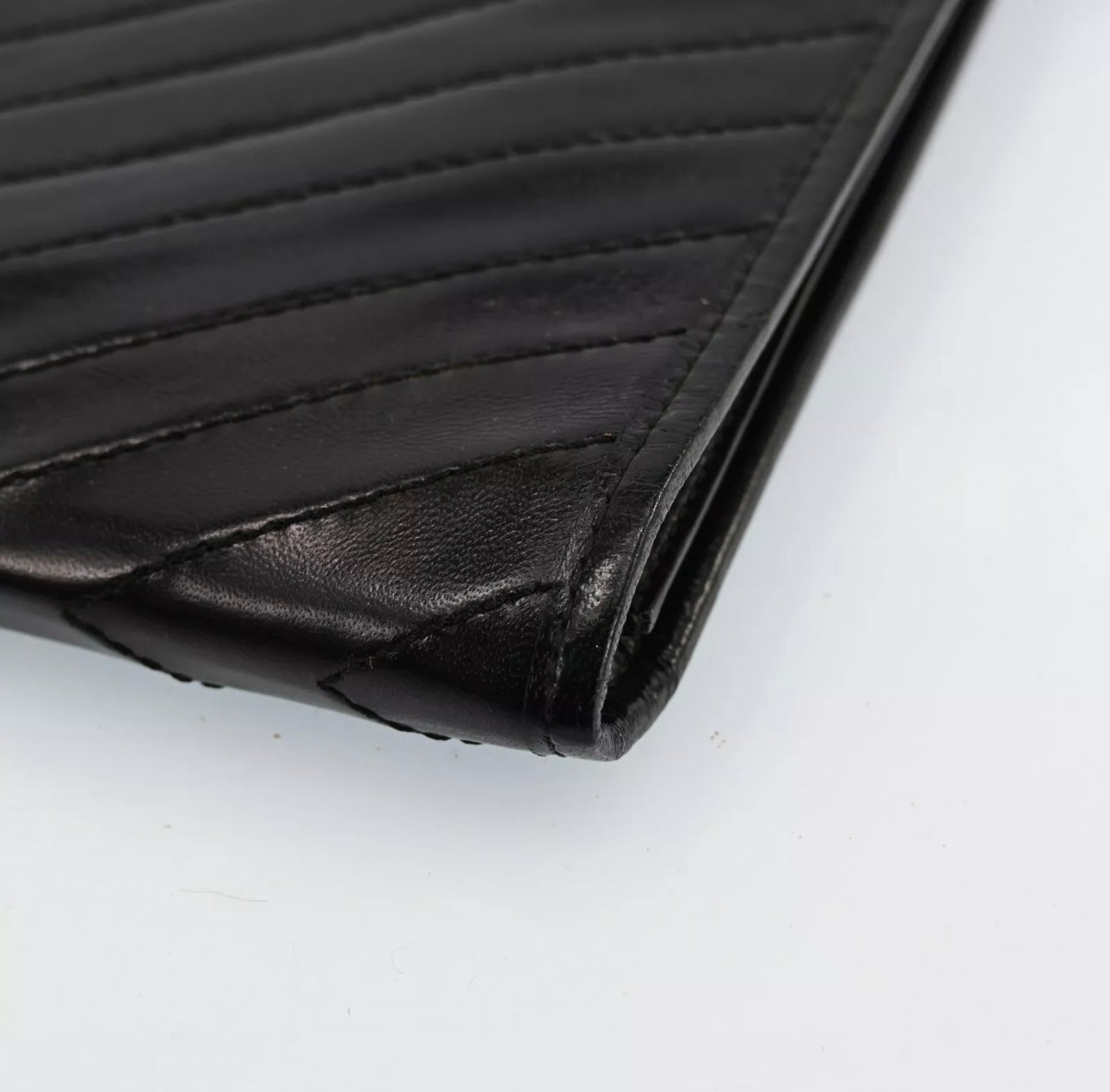Yves Saint Laurent YSL Black Chevron Leather Clutch Bag