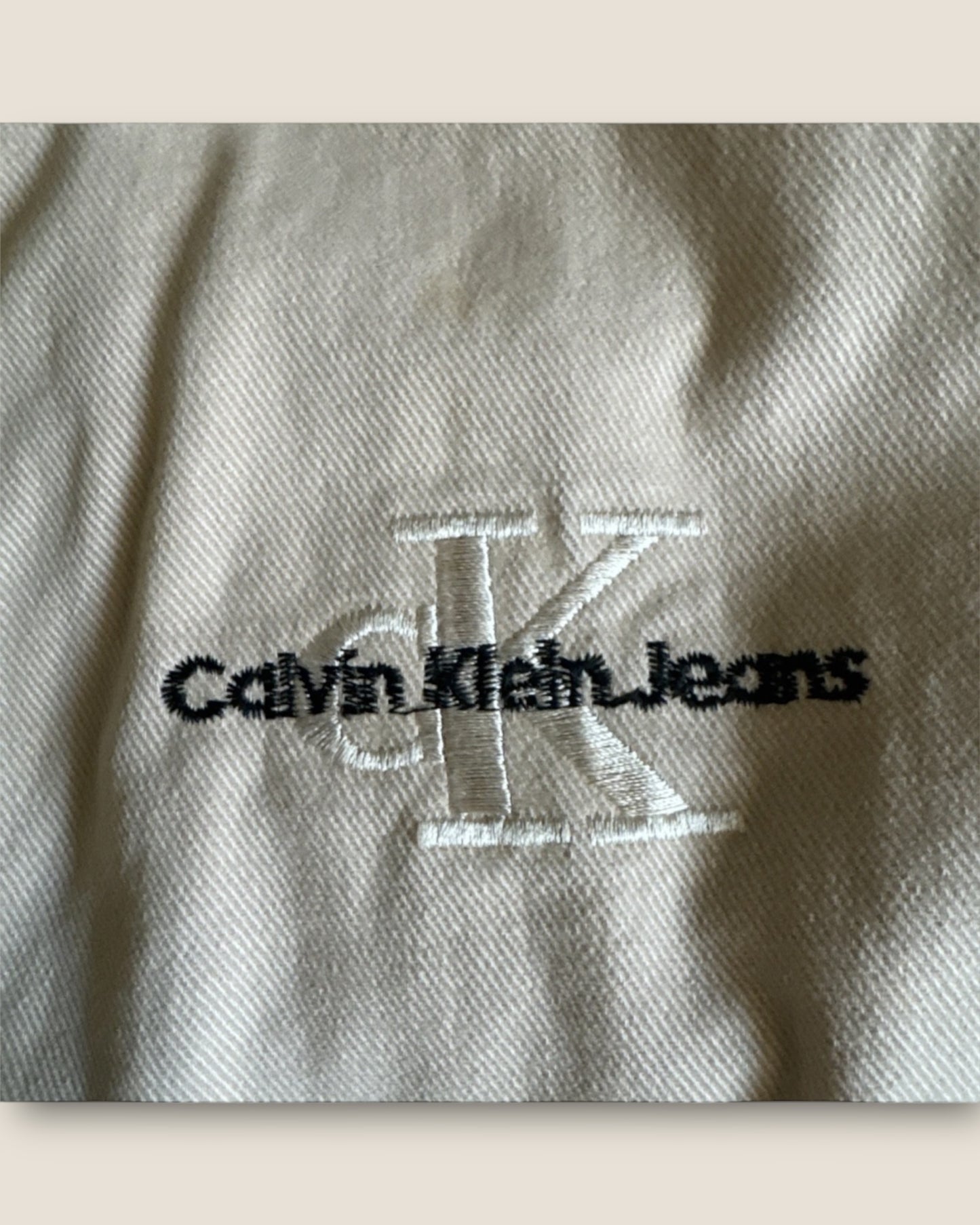 Vintage Calvin Klein Jeans Zip-Up Jacket – Khaki, Embroidered Logo (Size L)