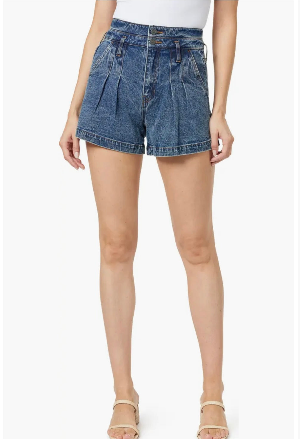 High Waist Pleat Front Denim Shorts - Habitual