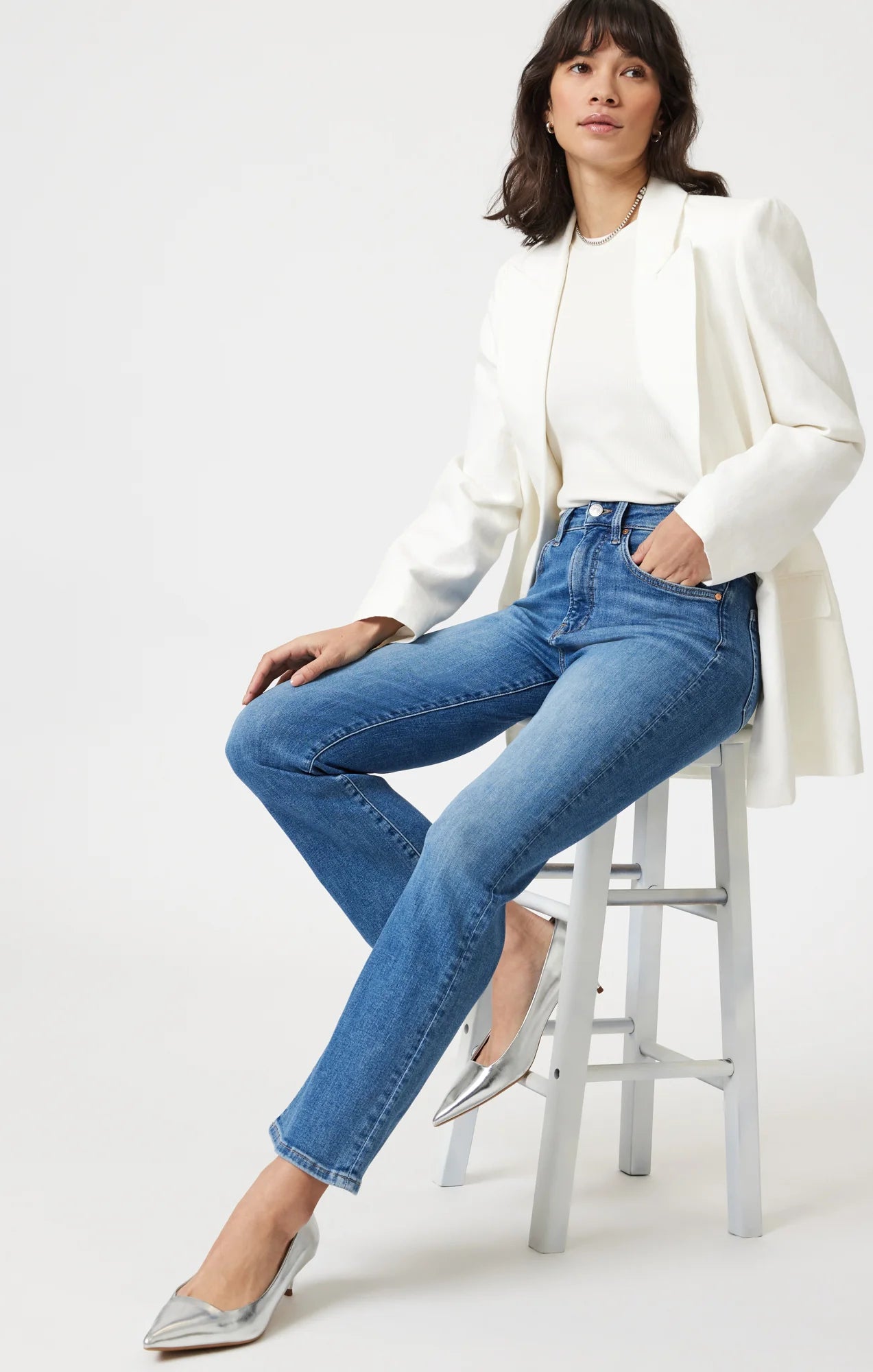 Anika Cropped Mid Brushed Flex Blue Jean - Mavi