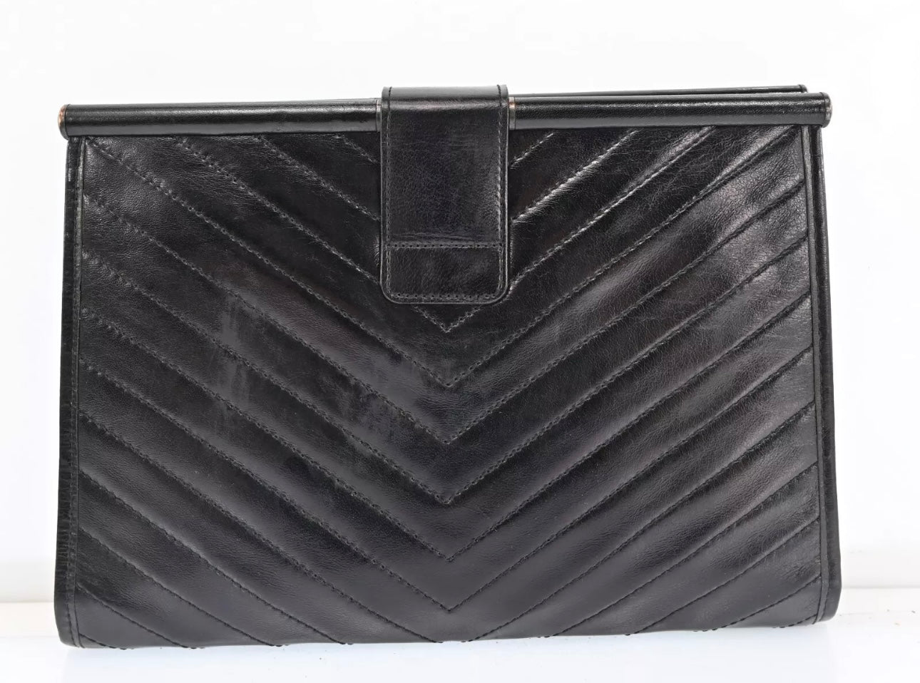 Yves Saint Laurent YSL Black Chevron Leather Clutch Bag