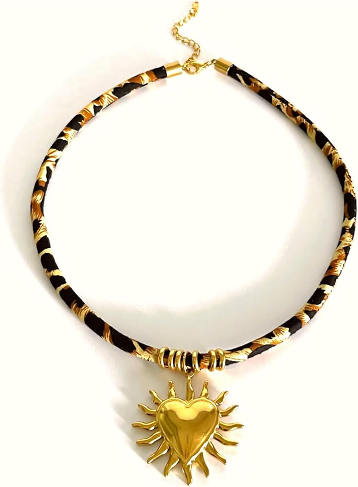 Tropical Gold Pendant Leopard-Print Cord Necklaces