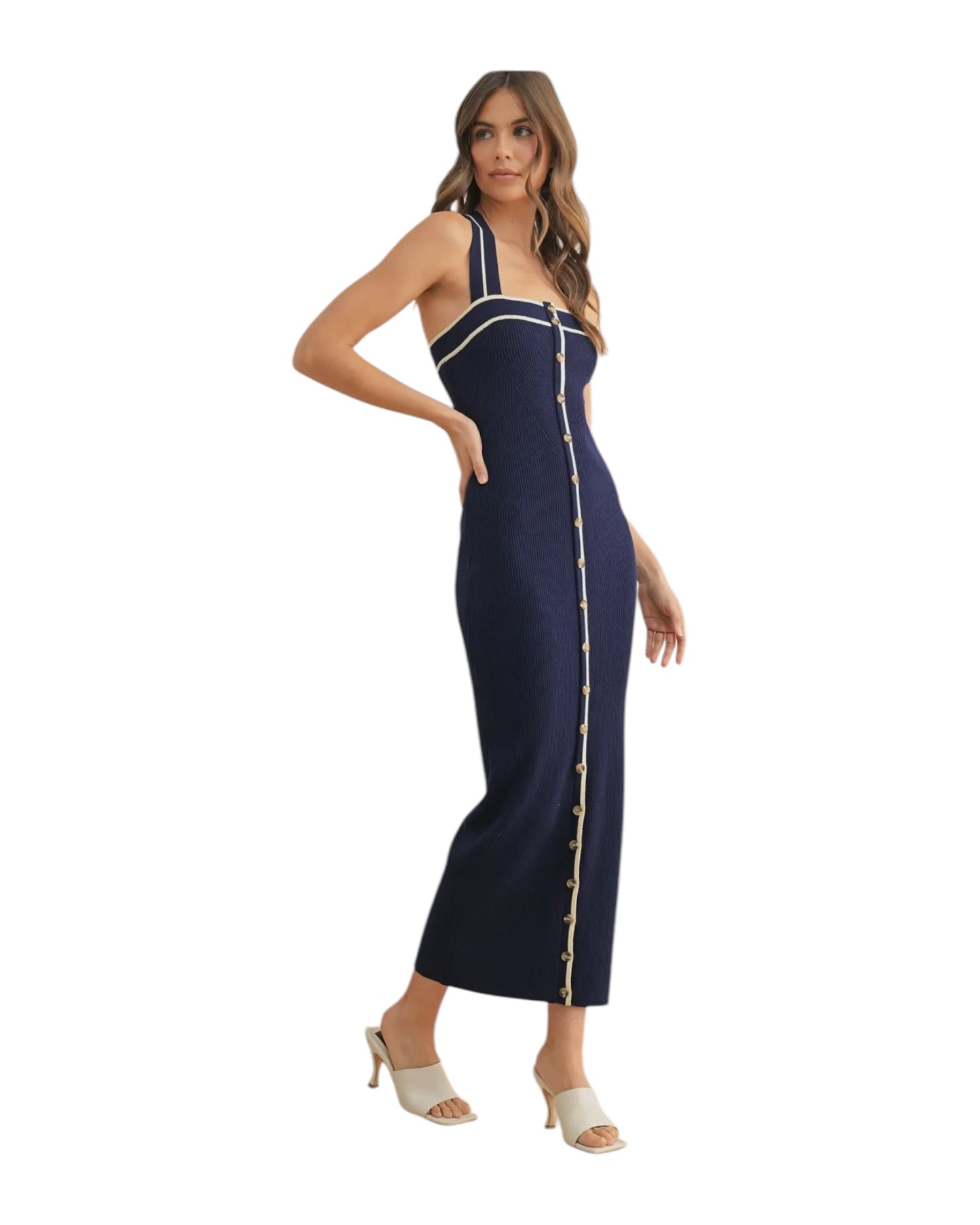 Button Front CrossBack Knitted Dress