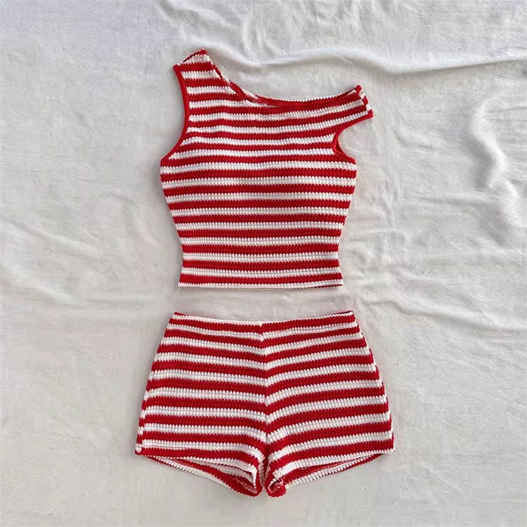 Firecracker Striped Knit Set – Crop Tank & Shorts