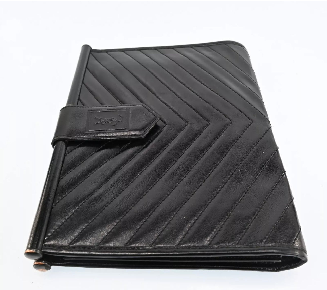 Yves Saint Laurent YSL Black Chevron Leather Clutch Bag