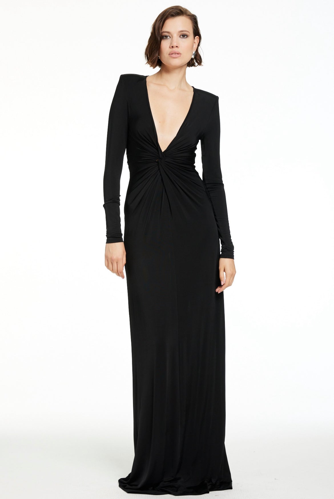 Anastasia Strong Shoulder Deep- V Maxi Dress