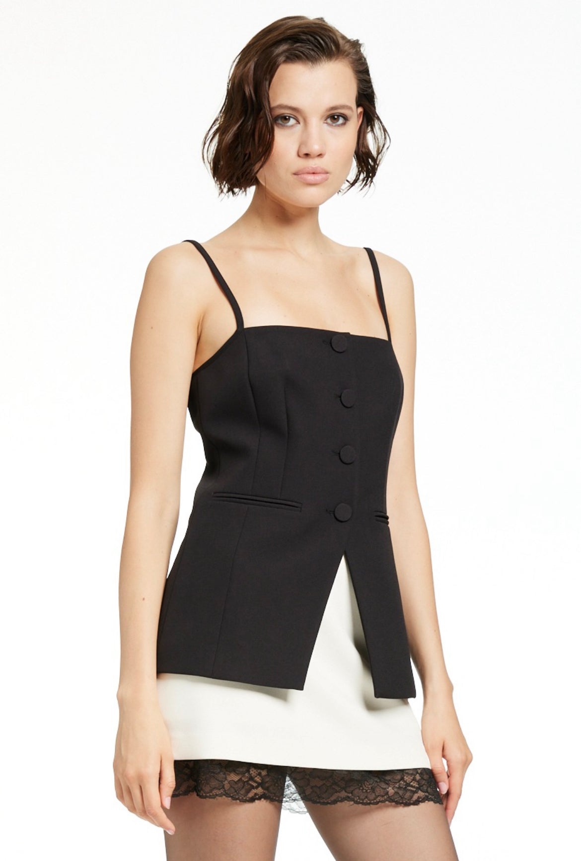 Roxy Square Neck Button- Front Cutaway Vest