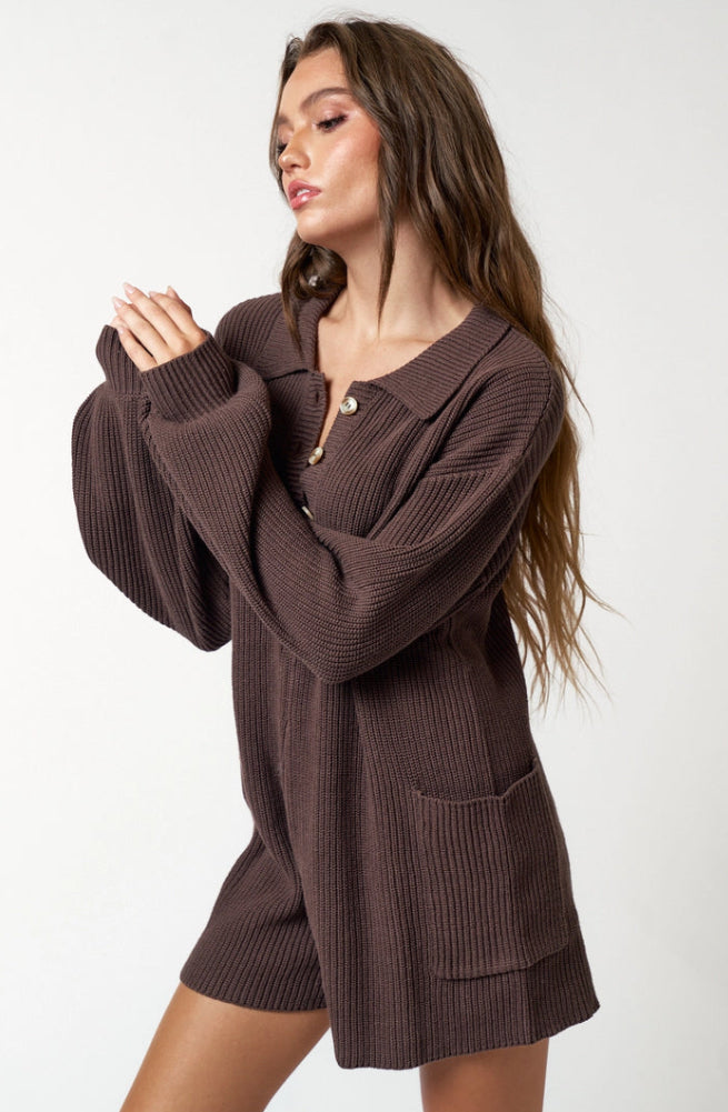 Lumiere Sweater Romper Brown
