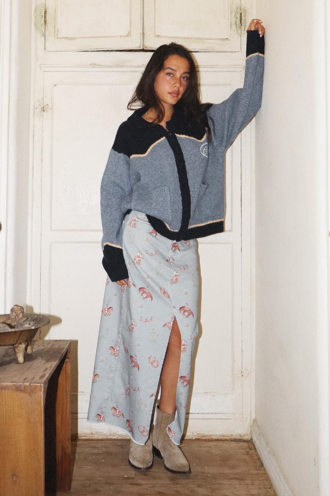 Dusty Blue “Rodeo” Sweater Bailey Rose