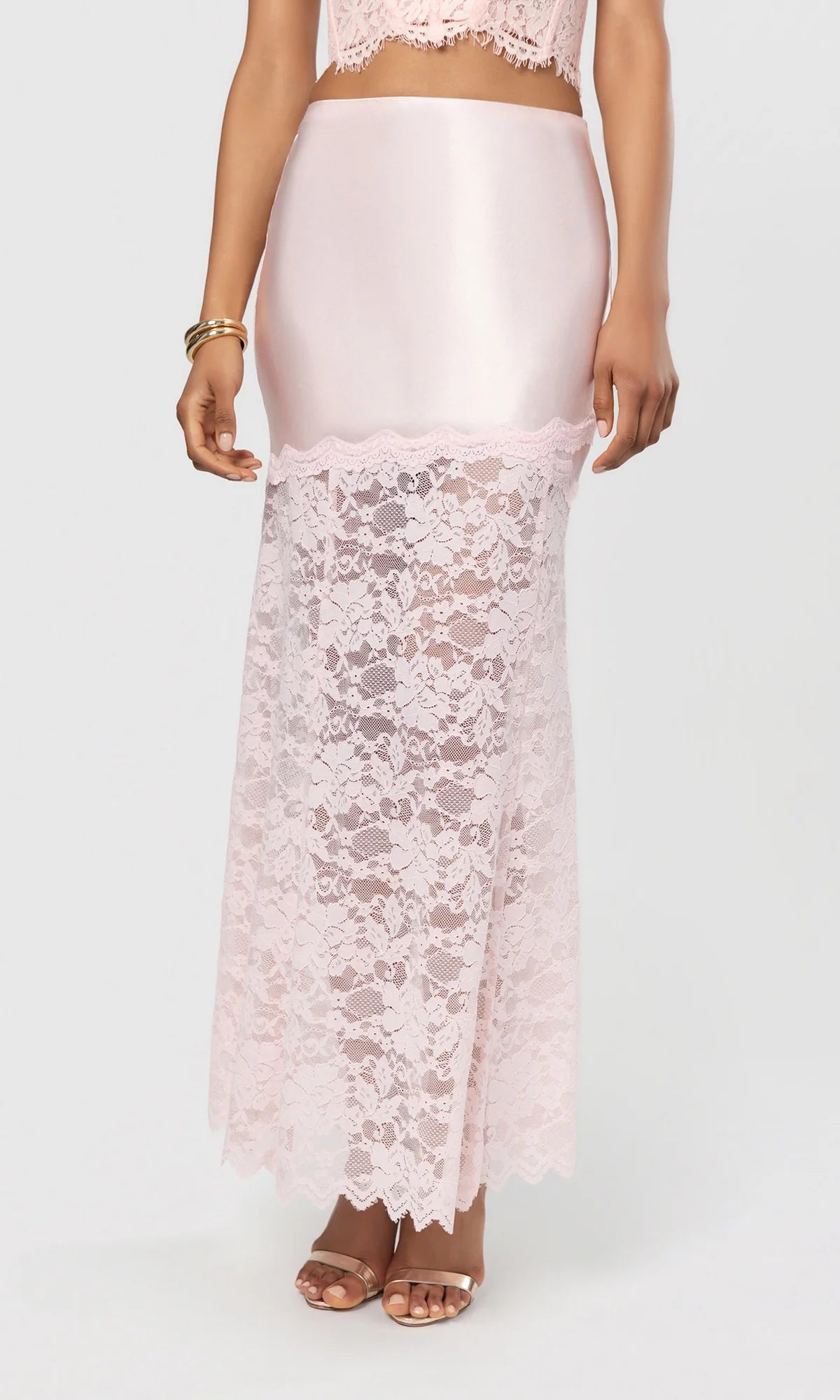 Perrine Lace Combo Satin Skirt