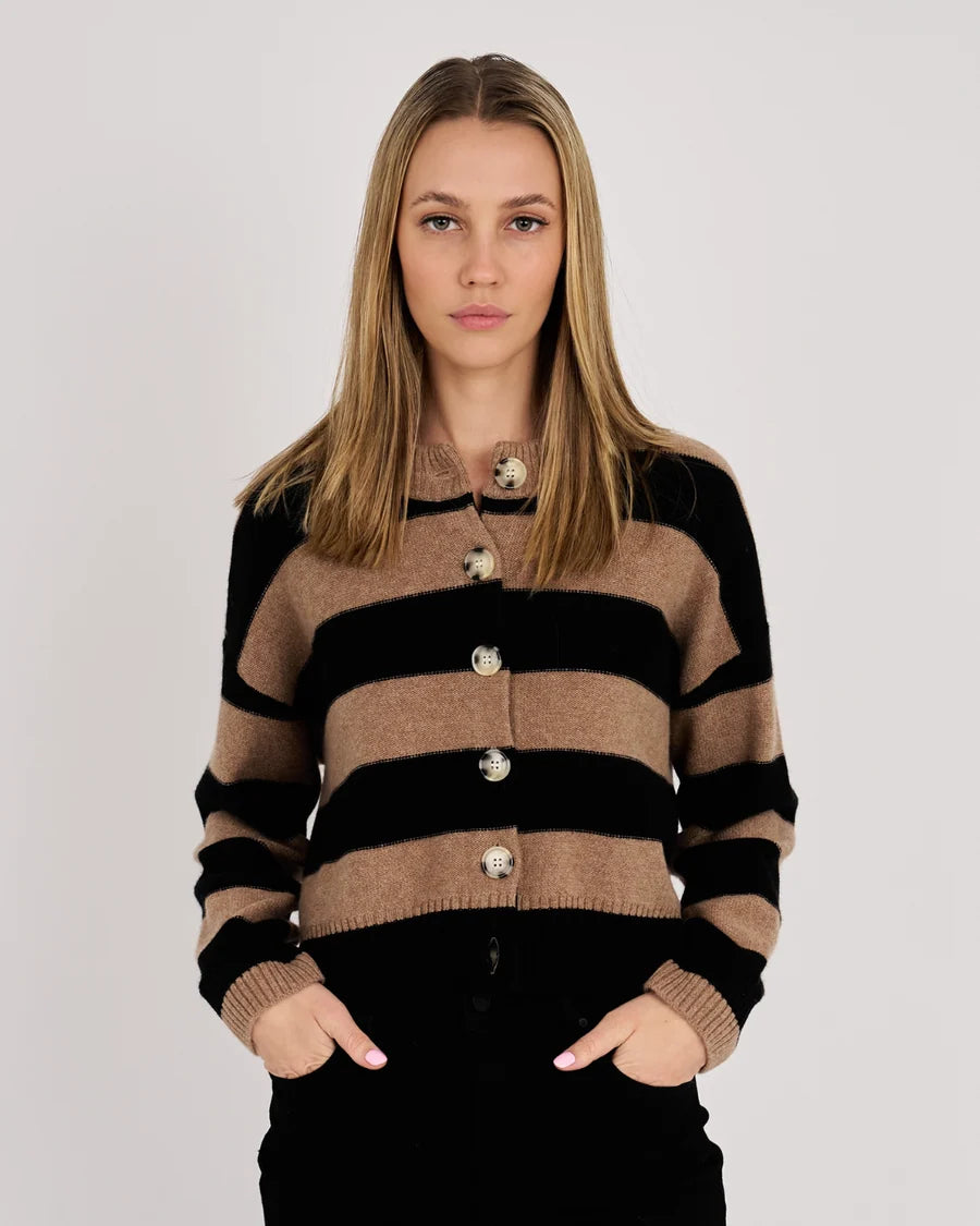 Nina Cashmere Striped Crew Neck Cardigan