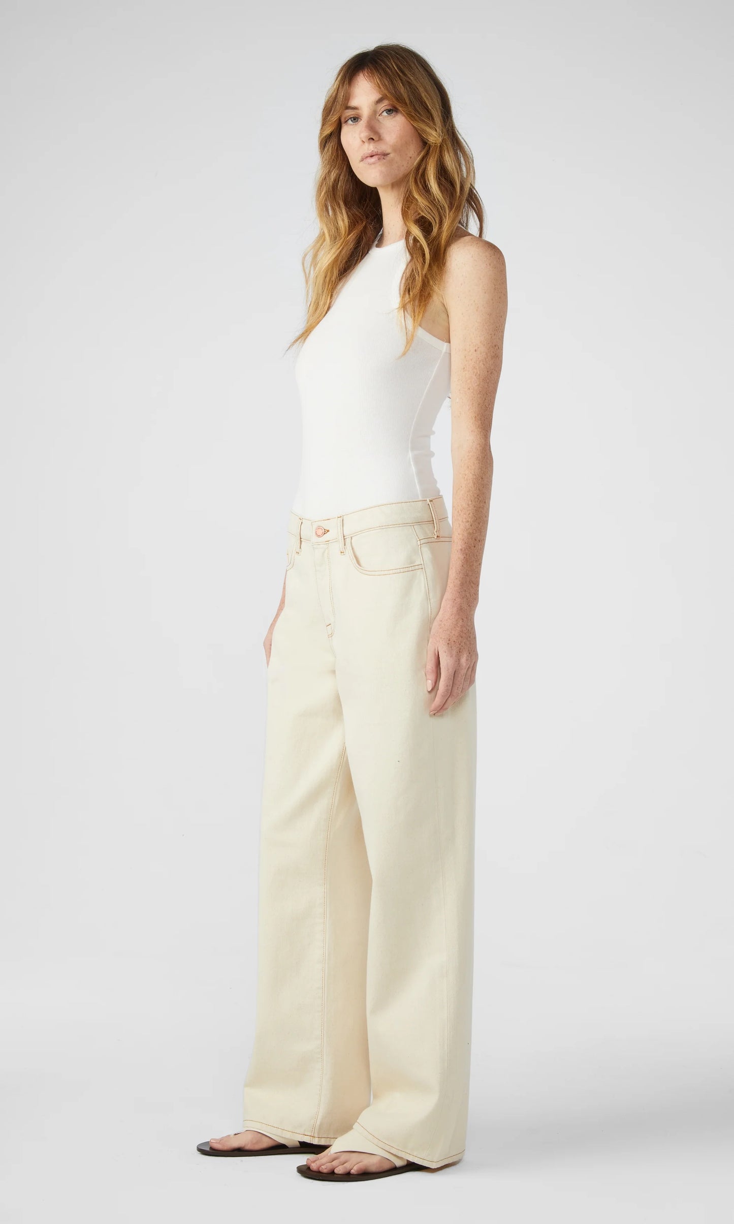 Triachy Ms. Sparrow White Mid- Rise Baggy Jean