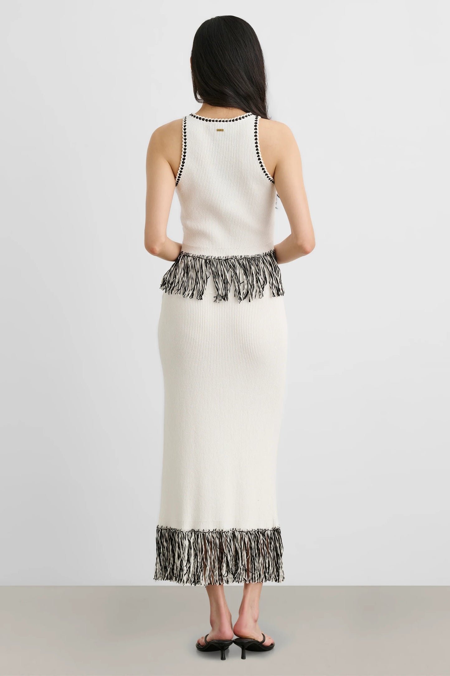 Amora Fringe Midi Skirt With Slit- Toccin