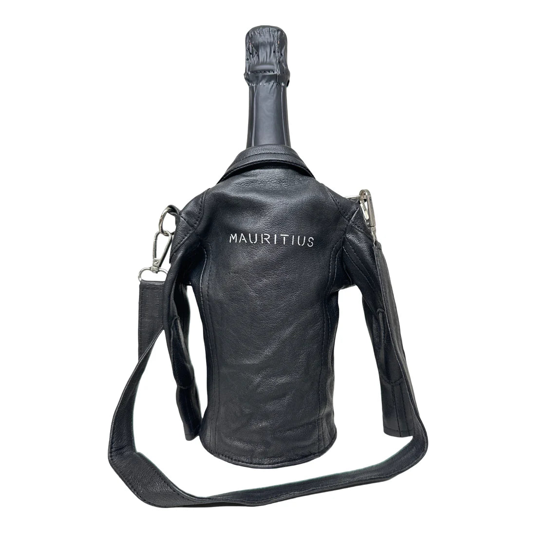 Mauritius Black Biker Jacket Wine Bottle Holder