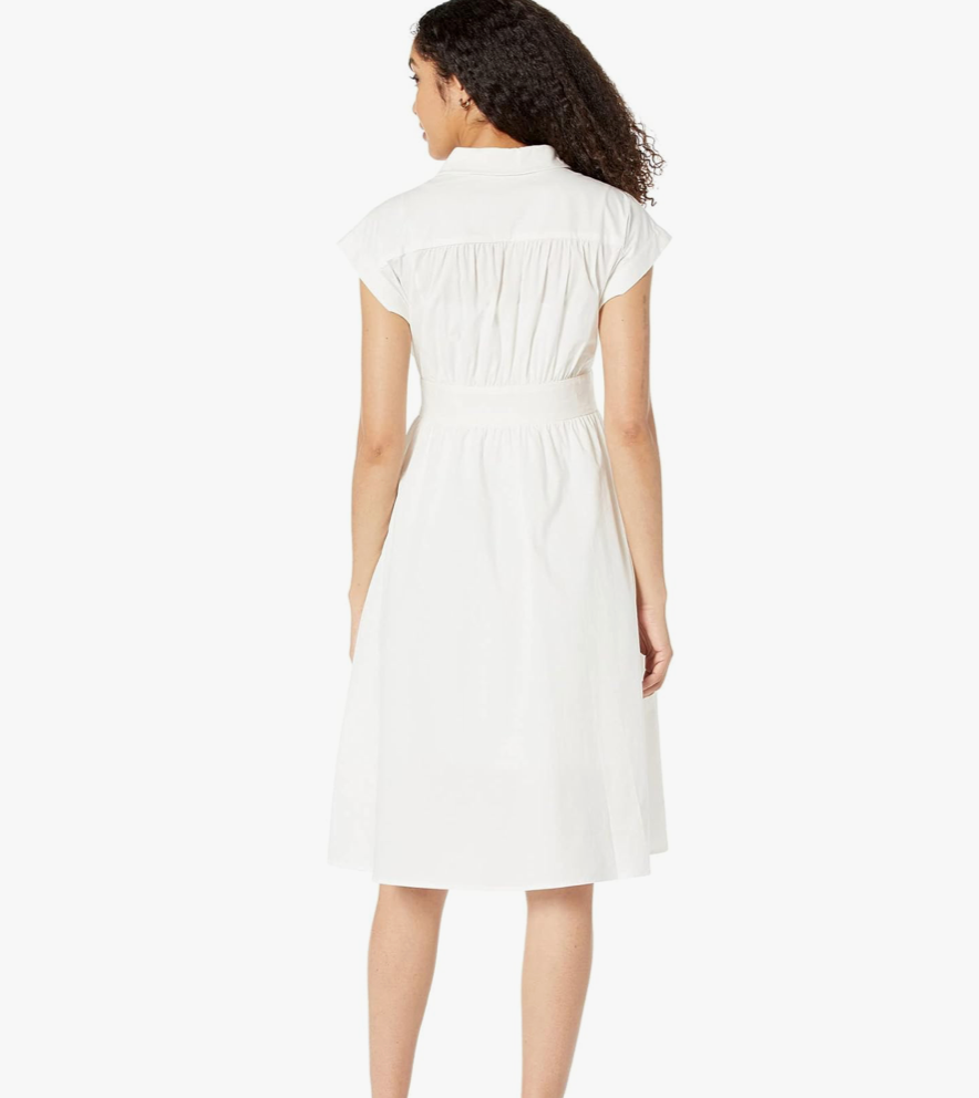 Maggy London Short Sleeve Collard Button Front Summer Dress for Women with Waist Tie and Pleat Details